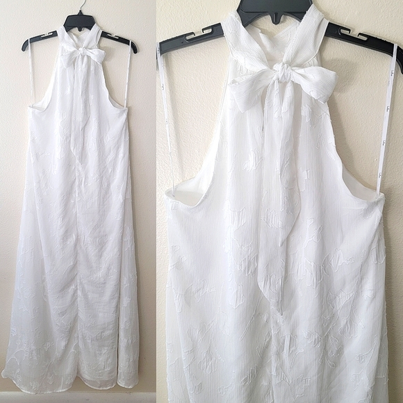 Lulus Breath of Spring White Floral Jacquard Sleeveless Halter Neck Maxi Dress - Picture 5 of 6